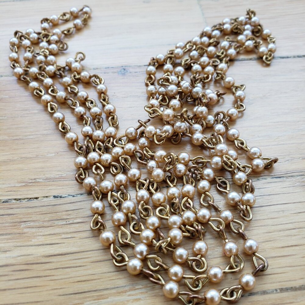 Long Gold colored Beaded Necklace Single Strand Layering Multi Wrap
